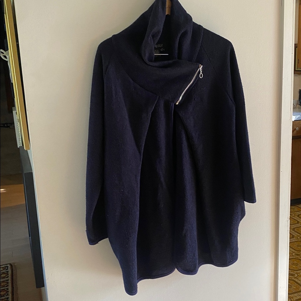 PAPILLON Navy Blue Wrap Cardigan Oversized Small